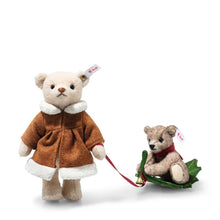 Load image into Gallery viewer, Steiff Mama Teddy bear with child on Holly Express Limited edition collectors mohair teddy bear
